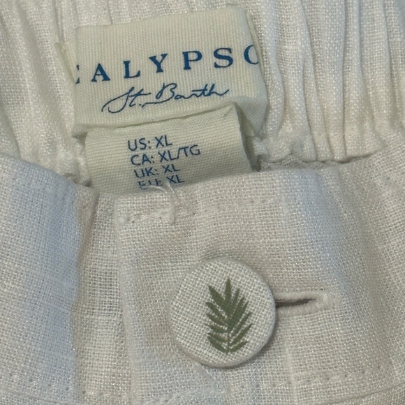 CALYPSO St. Barth White Linen Blend Shorts XL Palm Leaf Embroidery - Picture 4 of 5